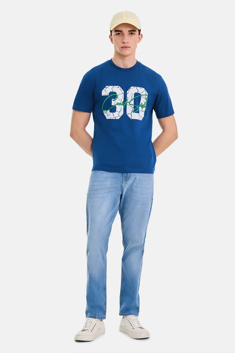 سنيتش Blue Graphic Half Sleeve Regular Fit Streetwear T-Shirt