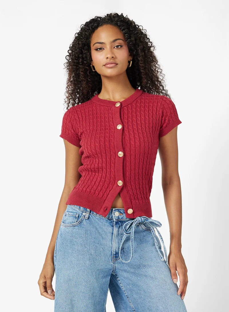 جينجر Cable Knit Button Up Cardigan