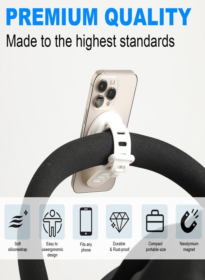 Longomat Stroller Phone Holder Universal Phone Holder for Stroller Strong magnetic phone holder with adjustable strap, stable and safe, compatible with fitness equipment, strollers, shopping carts, White - Image 3