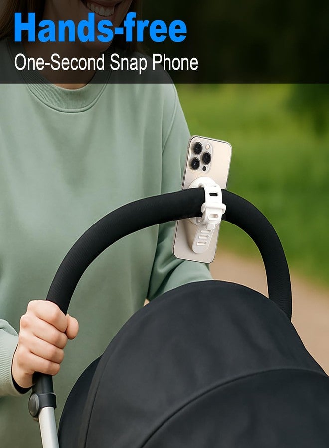 Longomat Stroller Phone Holder Universal Phone Holder for Stroller Strong magnetic phone holder with adjustable strap, stable and safe, compatible with fitness equipment, strollers, shopping carts, White - Image 2