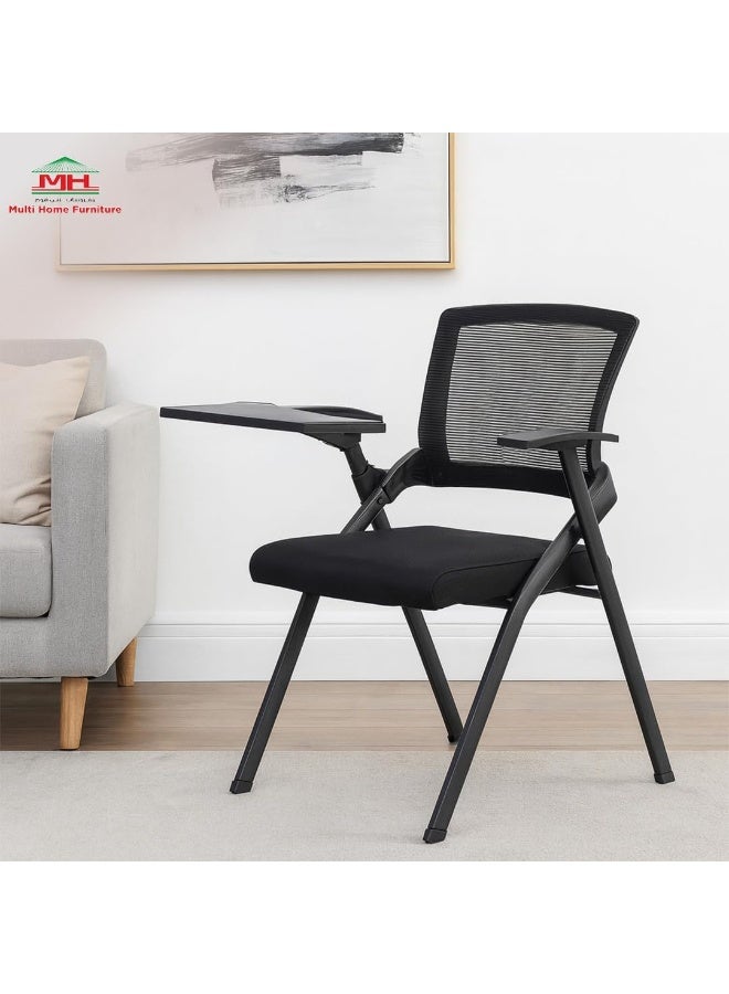 مالتي هوم فيرنيتشر كرسي دراسة شبكي أسود من مالتي هوم للأثاث - كرسي مريح مزود بلوح كتابة للطلاب والبالغين، كرسي قابل للطي مع مقعد مبطن، كرسي دراسة بمقعد محمول للدراسة والمكتب والواجبات المنزلية والامتحانات. - Image 2