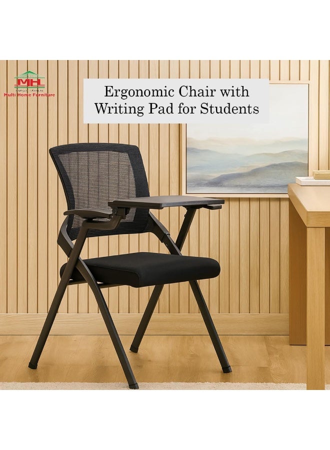 مالتي هوم فيرنيتشر كرسي دراسة شبكي أسود من مالتي هوم للأثاث - كرسي مريح مزود بلوح كتابة للطلاب والبالغين، كرسي قابل للطي مع مقعد مبطن، كرسي دراسة بمقعد محمول للدراسة والمكتب والواجبات المنزلية والامتحانات. - Image 3