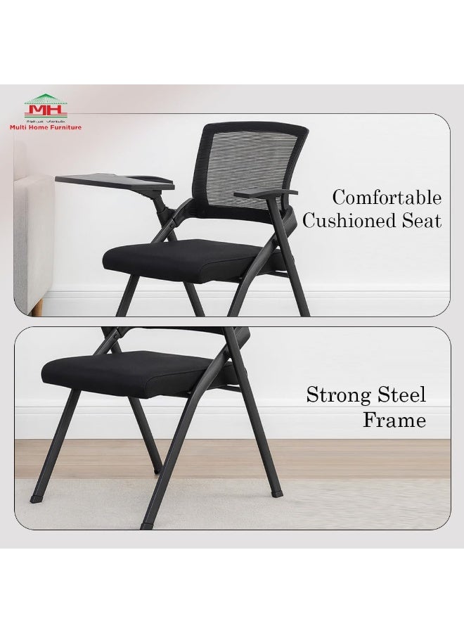 مالتي هوم فيرنيتشر كرسي دراسة شبكي أسود من مالتي هوم للأثاث - كرسي مريح مزود بلوح كتابة للطلاب والبالغين، كرسي قابل للطي مع مقعد مبطن، كرسي دراسة بمقعد محمول للدراسة والمكتب والواجبات المنزلية والامتحانات. - Image 4