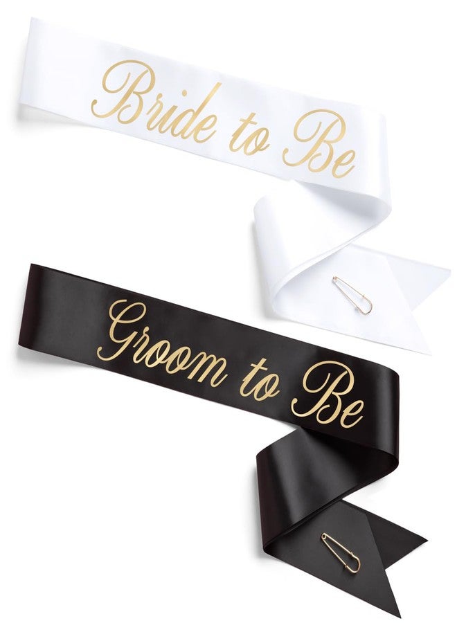 أكس أو، فيتي xo, Fetti Bride and Groom Sash Duo 2 Pack | White and Black satan, Gold Foil, Bridal Shower, Linegate Party, Bachelorette Decor, Wedding Mr & Mrs. - Image 1
