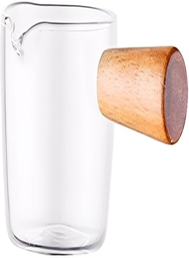 Mini Glass Pot with Wooden Handle – Heat-Resistant Pot for Coffee, Milk, Sauce, and Kitchen Use – Compact & Elegant Design