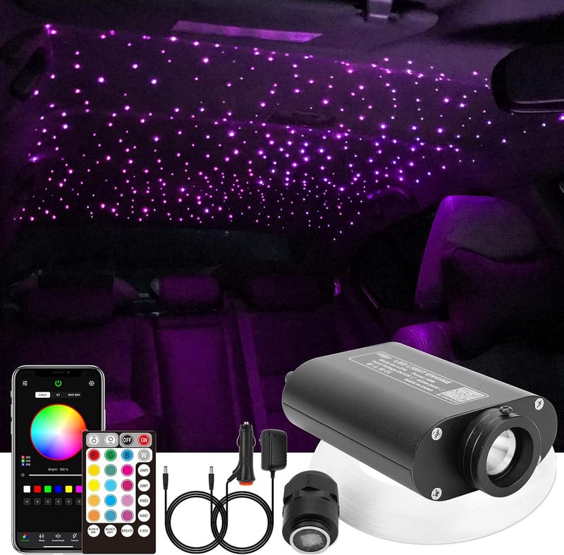 CHINLY 16W 550pcs 13.1ft 0.03in Bluetooth APP/Remote RGBW LED Fiber Optic Star Ceiling Lights Kit +Adapter+Cigarette Lighter for Car/Home Theater - Image 1