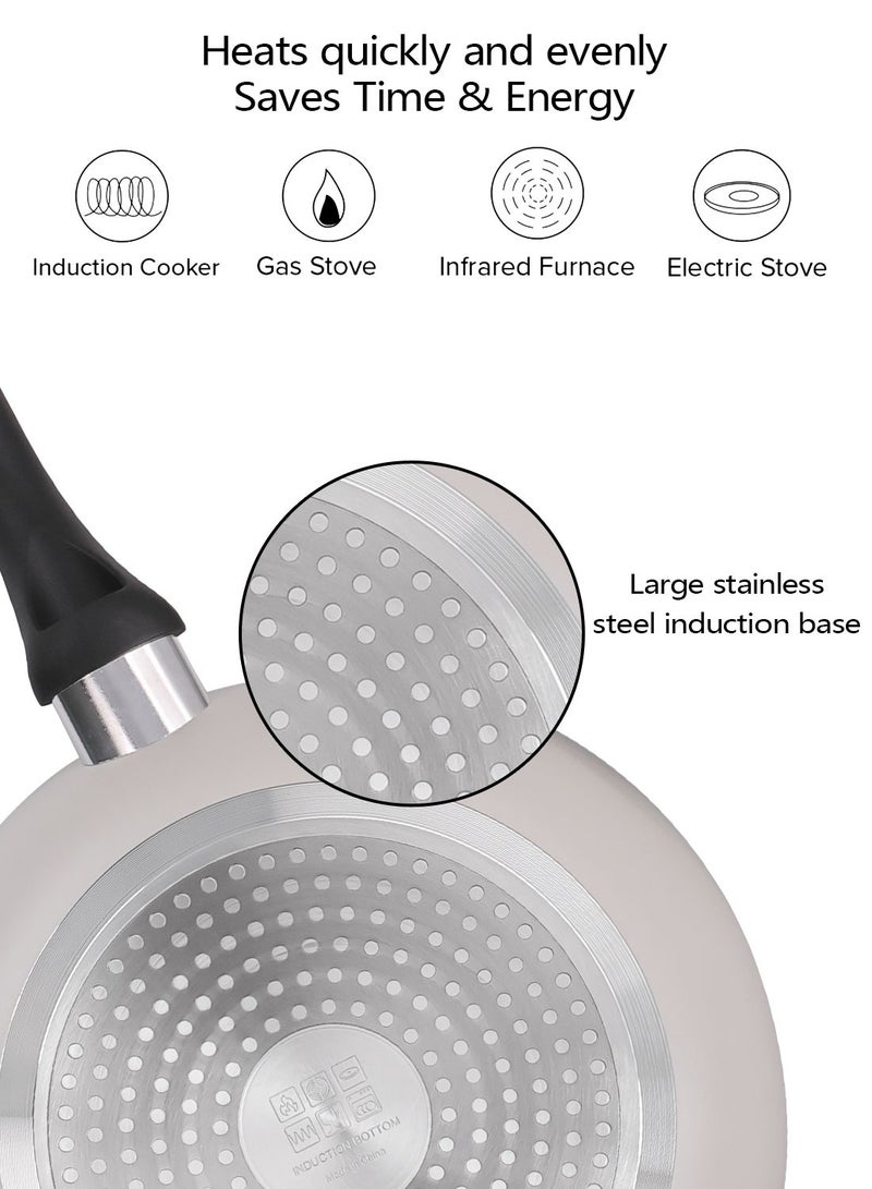 ايست من نون طقم أواني طهي مكون من 15 قطعة من الأواني والمقالي المصنوعة من الألومنيوم وسطح غير لاصق ومقابض من الباكليت وأغطية من الزجاج المقوى وخالية من حمض بيرفلورو الأوكتانويك (PFOA) للقلي - Image 4