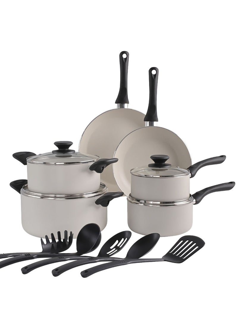 ايست من نون طقم أواني طهي مكون من 15 قطعة من الأواني والمقالي المصنوعة من الألومنيوم وسطح غير لاصق ومقابض من الباكليت وأغطية من الزجاج المقوى وخالية من حمض بيرفلورو الأوكتانويك (PFOA) للقلي - Image 1