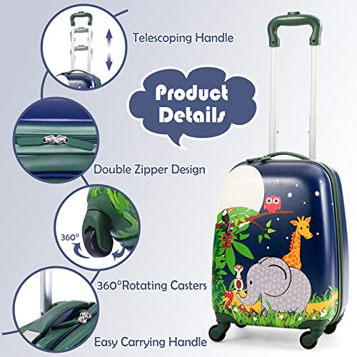 BABY JOY 2 PC Kids Luggage, 16" Toddlers Carry-on Suitcase & 12” Backpack Set, Children Travelling Case w/ 4 Casters & Retractable Handle, Lightweight Trolley Case for Boys & Girls (Elephant) - Image 4