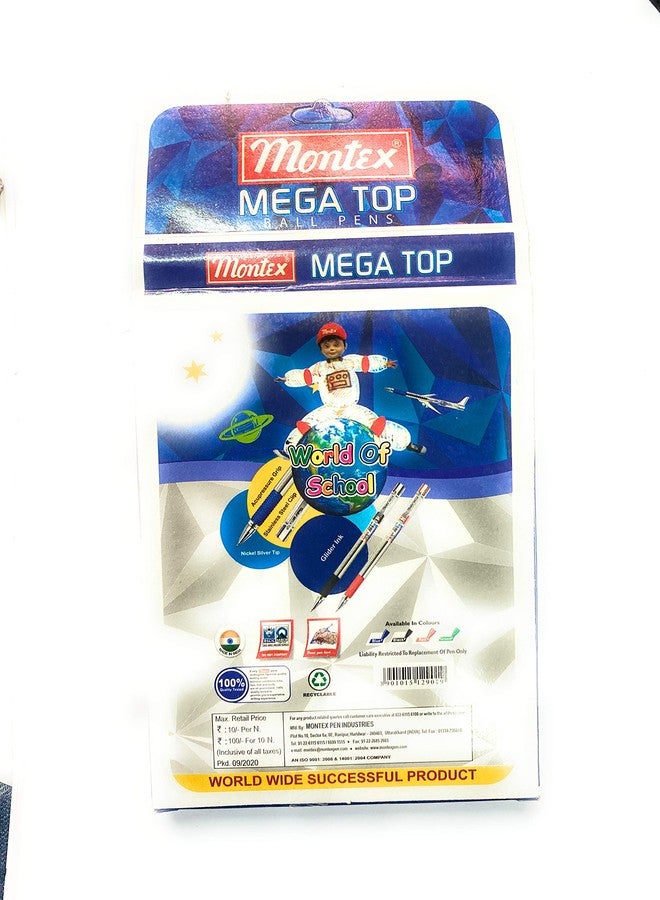 Montex Mega Top Ball Pen-Blue,Pack of 10 - Image 2