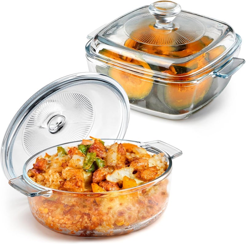 NUTRIUPS Set of 2 Glass Casserole Dishes with Lid - Microwave and Oven Safe - With Glass Lid - Image 1