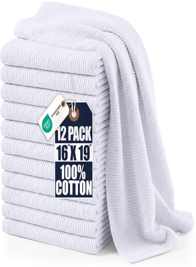 Utopia Towels Kitchen Bar Mops 16 x 19 Inches, 100% Cotton Super Absorbent Ribbed Bar Towels, Multi-Purpose Cleaning Towels for Home and Kitchen Bars 12 Pack White - Image 1