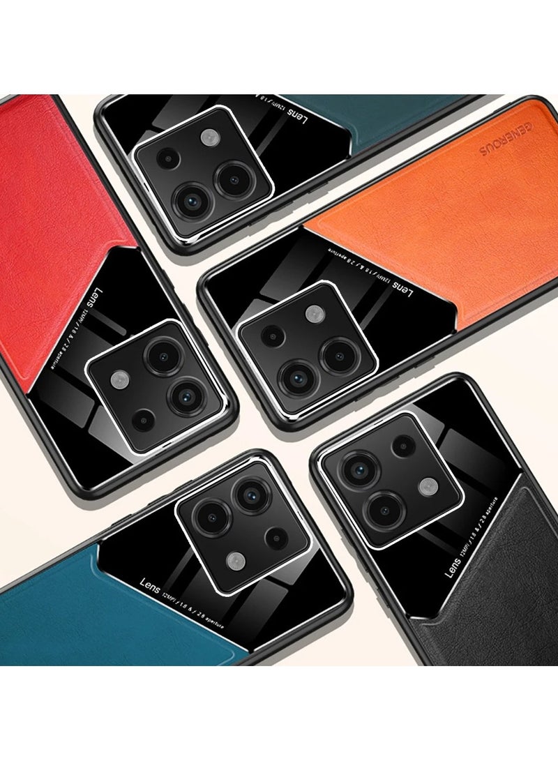 Case Compatible With Xiaomi Redmi Note 13 Pro 4G Cover Luxury Leather And Glass With Car Magnetic Holder Phone Cover Soft Frame Silicone (Black) - Image 2