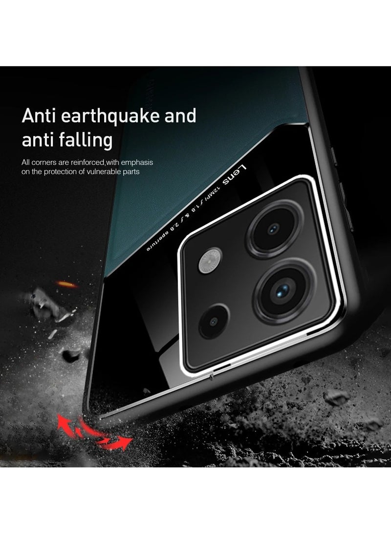 Case Compatible With Xiaomi Redmi Note 13 Pro 4G Cover Luxury Leather And Glass With Car Magnetic Holder Phone Cover Soft Frame Silicone (Black) - Image 3