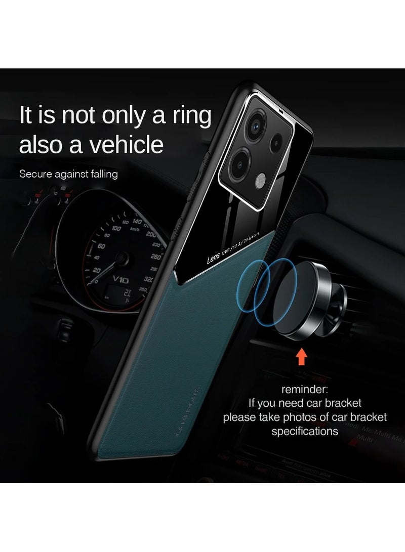 Case Compatible With Xiaomi Redmi Note 13 Pro 4G Cover Luxury Leather And Glass With Car Magnetic Holder Phone Cover Soft Frame Silicone (Black) - Image 4