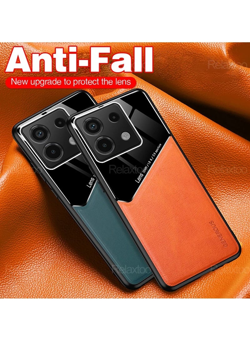 Case Compatible With Xiaomi Redmi Note 13 Pro 4G Cover Luxury Leather And Glass With Car Magnetic Holder Phone Cover Soft Frame Silicone (Black) - Image 5