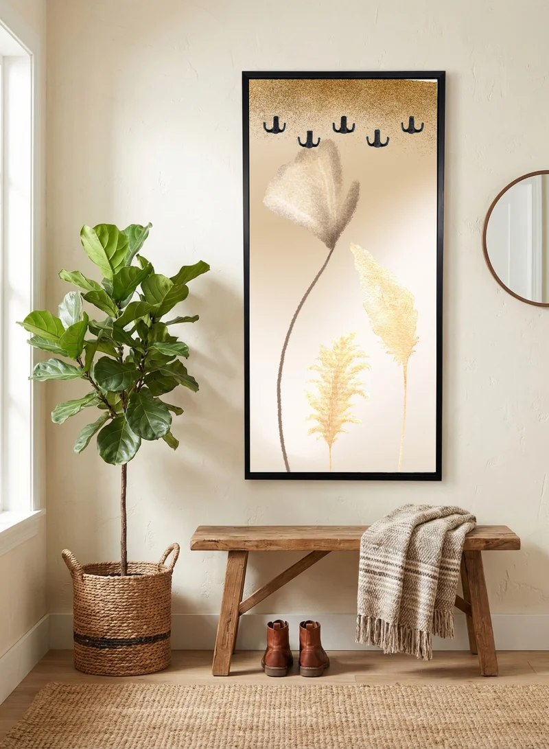 LOWHA Coat Rack Embedded in Floral Design Canvas Wall Art Stretched Over Wooden Frame with Black Floating Frame