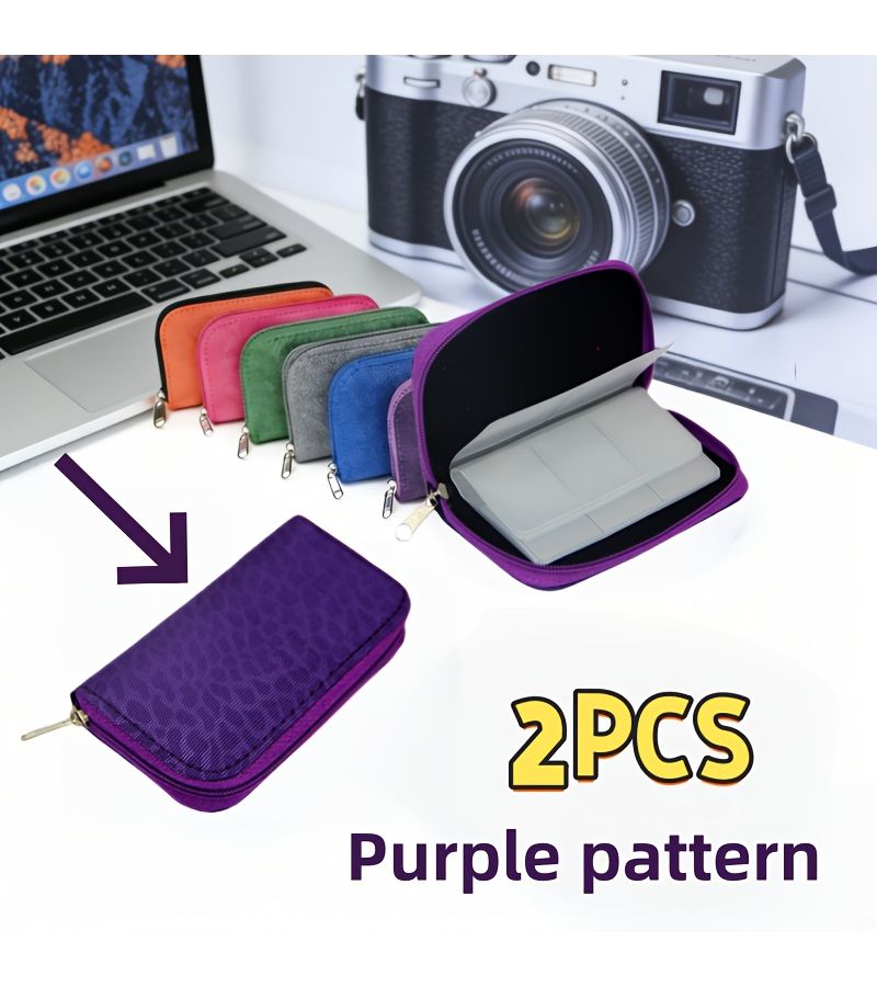 Purple 2 Pcs Portable Multifunctional PVC Storage Card Cases with 22 Slots for SD and CF Memory Cards - Image 1