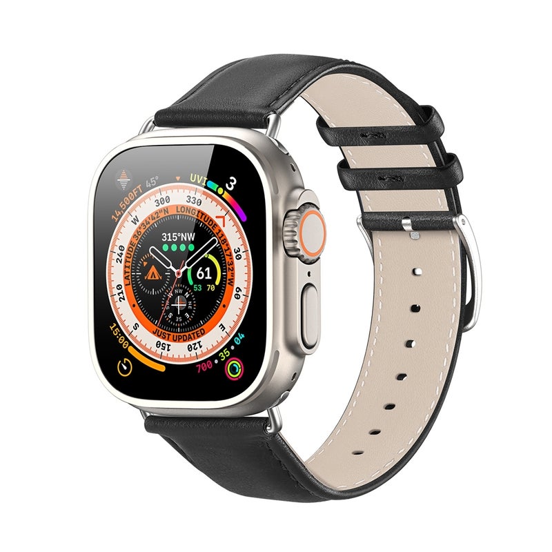 For Apple Watch 9 45mm DUX DUCIS YS Series Genuine Leather Watch Band(Black)