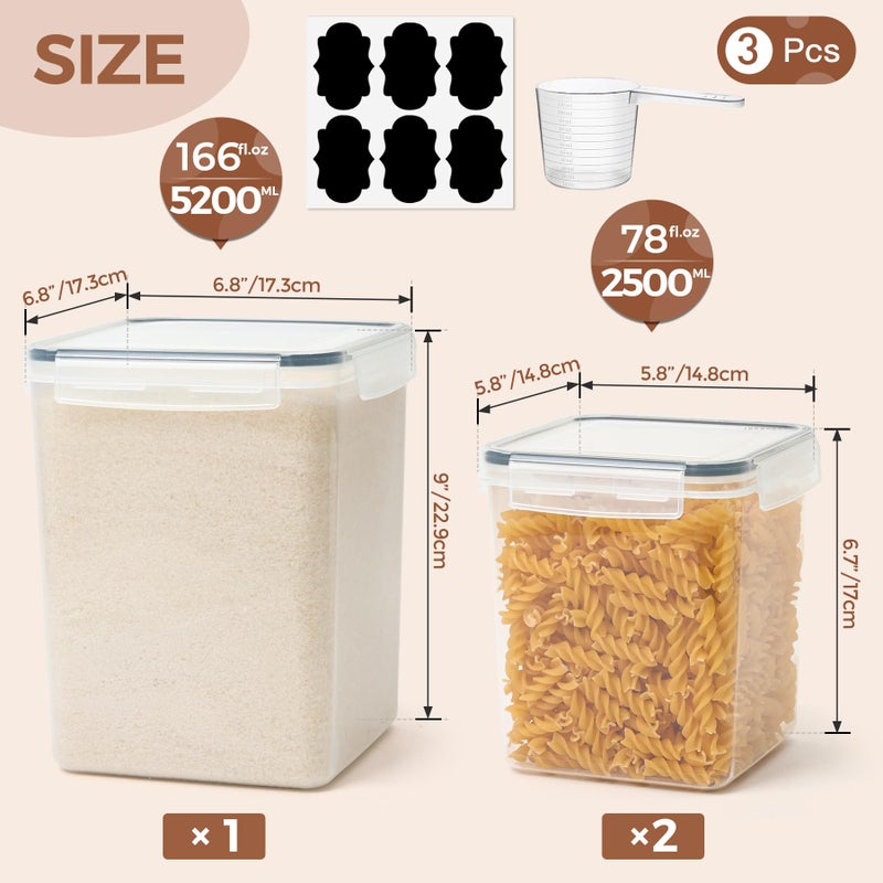 ComSaf Flour Sugar Storage Containers Set of 3 (5.2L/166oz) (2.5L/78oz*2)  Large Airtight Food Storage Containers with Lids  Plastic Canisters Sets for Kitchen  Pantry Organizers for Rice and Baking - Image 2