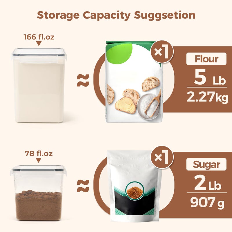 ComSaf Flour Sugar Storage Containers Set of 3 (5.2L/166oz) (2.5L/78oz*2)  Large Airtight Food Storage Containers with Lids  Plastic Canisters Sets for Kitchen  Pantry Organizers for Rice and Baking - Image 3