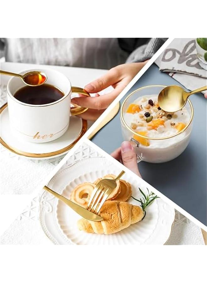 هوكور مجموعة أدوات مائدة من الستانلس ستيل مكونة من 30 قطعة لتناسب 6 أشخاص، شوك وسكاكين وملاعق للمنزل والمطعم، لون ذهبي أخضر - Image 4