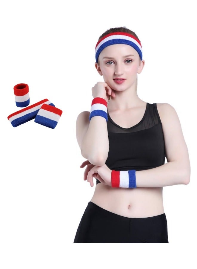 NIBEMINENT 3 PCS Sweatband Set Sports Headband Wristband Set NBA James King Logo Cloth Wristband Wrist Sweatband Headbands Set for Basketball, Football, Running, Gym & Exercise  - Image 1