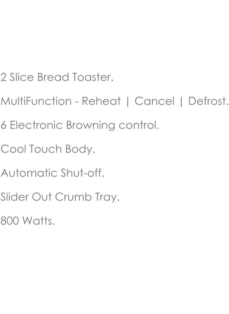 Generic 2 Slice Bread Toaster – 800W Cool Touch Toaster with 6 Browning Settings, Reheat/Defrost/Cancel Functions, Auto Shut-Off & Slide-Out Crumb Tray – Compact Electric Toaster for Breakfast  - Image 2