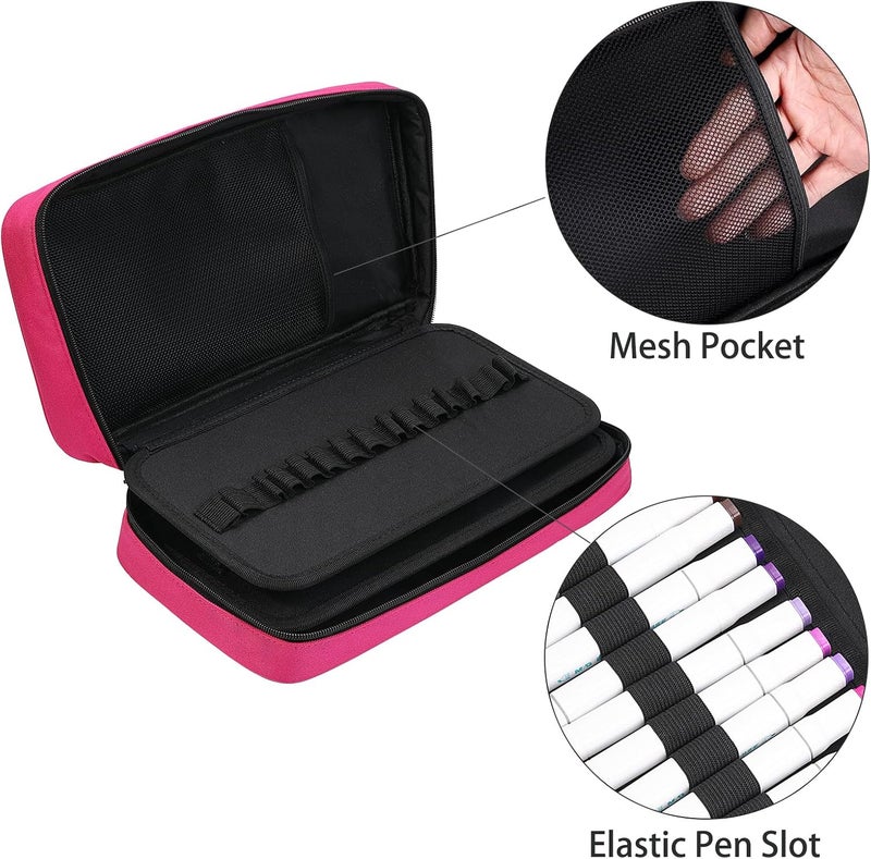 BOMKEE 60 Marker Organizer Case, Large 60 Marker Case, Large Capacity Marker Storage Case, Pen Case, Pencil Case with Carry Handle - Image 3