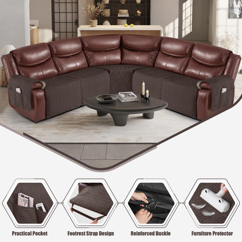 KinCam Waterproof Recliner Sectional Couch Covers, Oversized Reclining Sofa Covers for L Shape Couch, Non Slip Couch Cover for Sofa Washable Slipcover (5 Seat Recliner Cover, Chocolate) - Image 2