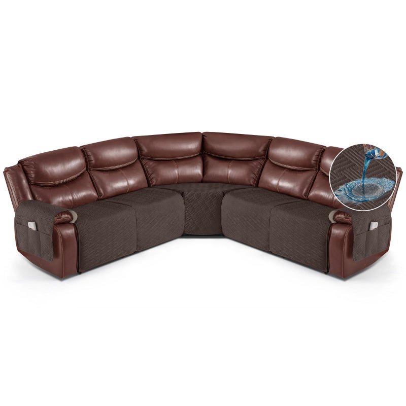 KinCam Waterproof Recliner Sectional Couch Covers, Oversized Reclining Sofa Covers for L Shape Couch, Non Slip Couch Cover for Sofa Washable Slipcover (5 Seat Recliner Cover, Chocolate) - Image 1