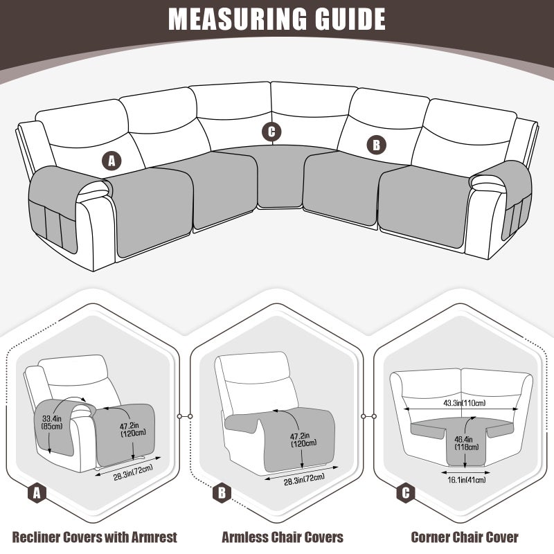 KinCam Waterproof Recliner Sectional Couch Covers, Oversized Reclining Sofa Covers for L Shape Couch, Non Slip Couch Cover for Sofa Washable Slipcover (5 Seat Recliner Cover, Chocolate) - Image 5