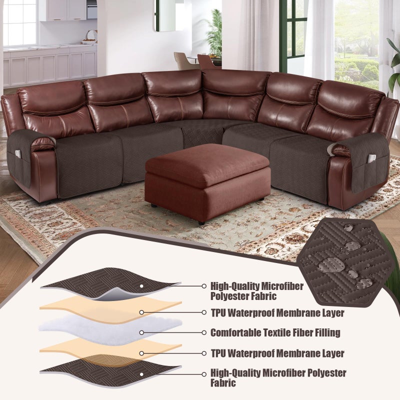 KinCam Waterproof Recliner Sectional Couch Covers, Oversized Reclining Sofa Covers for L Shape Couch, Non Slip Couch Cover for Sofa Washable Slipcover (5 Seat Recliner Cover, Chocolate) - Image 4