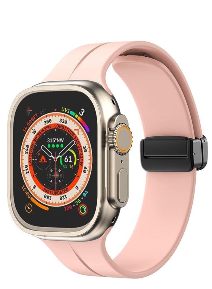 Generic - Magnetic Band for Apple Watch Ultra 49mm 45mm 44mm 42mm, Soft Silicone Sport Strap Men Women Compatible with iWatch Series 8/7/6/5/4/3/2/1 (pink) - Image 1