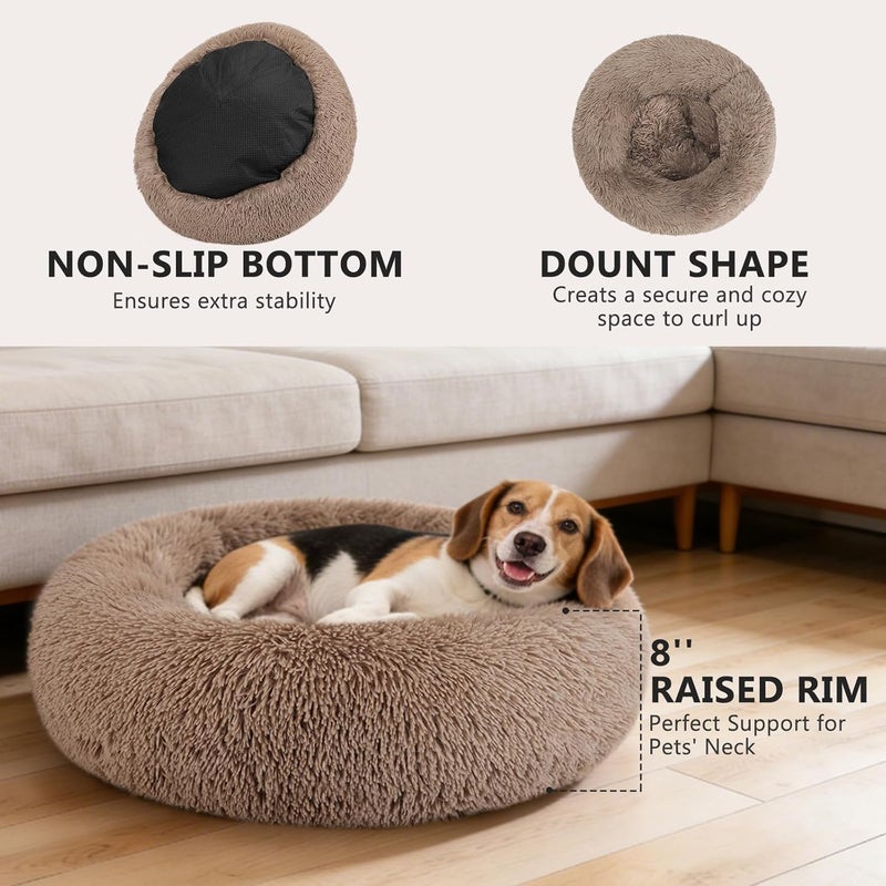 MIXJOY Orthopedic Dog Bed Comfortable Donut Cuddler Round Dog Bed Ultra Soft Washable Dog and Cat Cushion Bed (20''/23''/30'') (30'', Brown) - Image 2