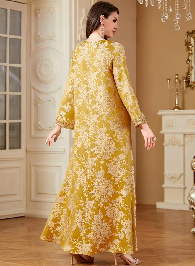 Take Two Yellow Women Texture Fabric Sequin Patch Detail Jalabiya for Women | Best Price UAE