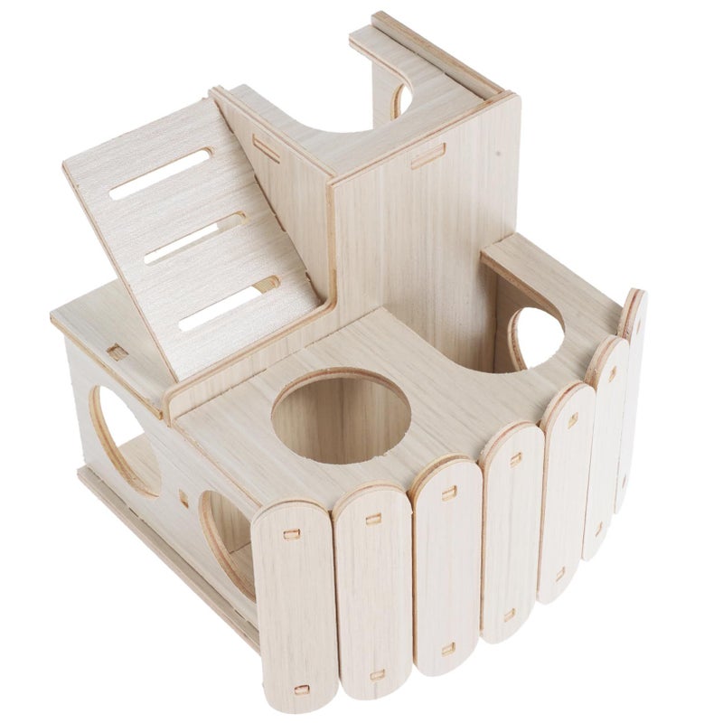 Wooden Hamster Hideout Villa Safe Resting Space for Small Pets Play - Image 2