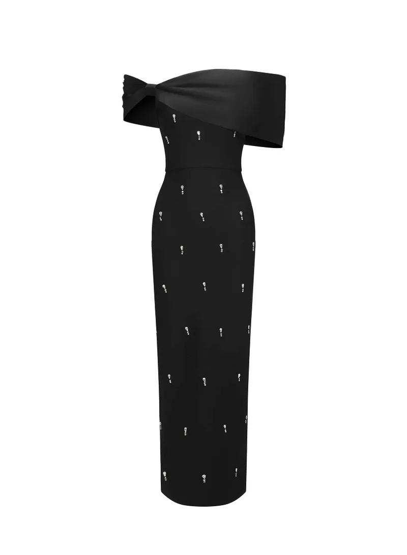 Bella Barnett Palez Sleeveless One Shoulder Diamond Bow Bandage Maxi Dress