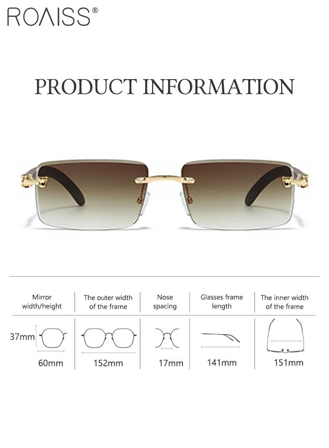 رويس نظارات شمسية مستطيلة أنيقة للرجال، بدون إطار مزينة بنقشة الفهد، حماية من الأشعة فوق البنفسجية 400، نظارات شمسية خارجية مضادة للتوهج، مناسبة للحفلات الخارجية وتصوير الشوارع - Image 4
