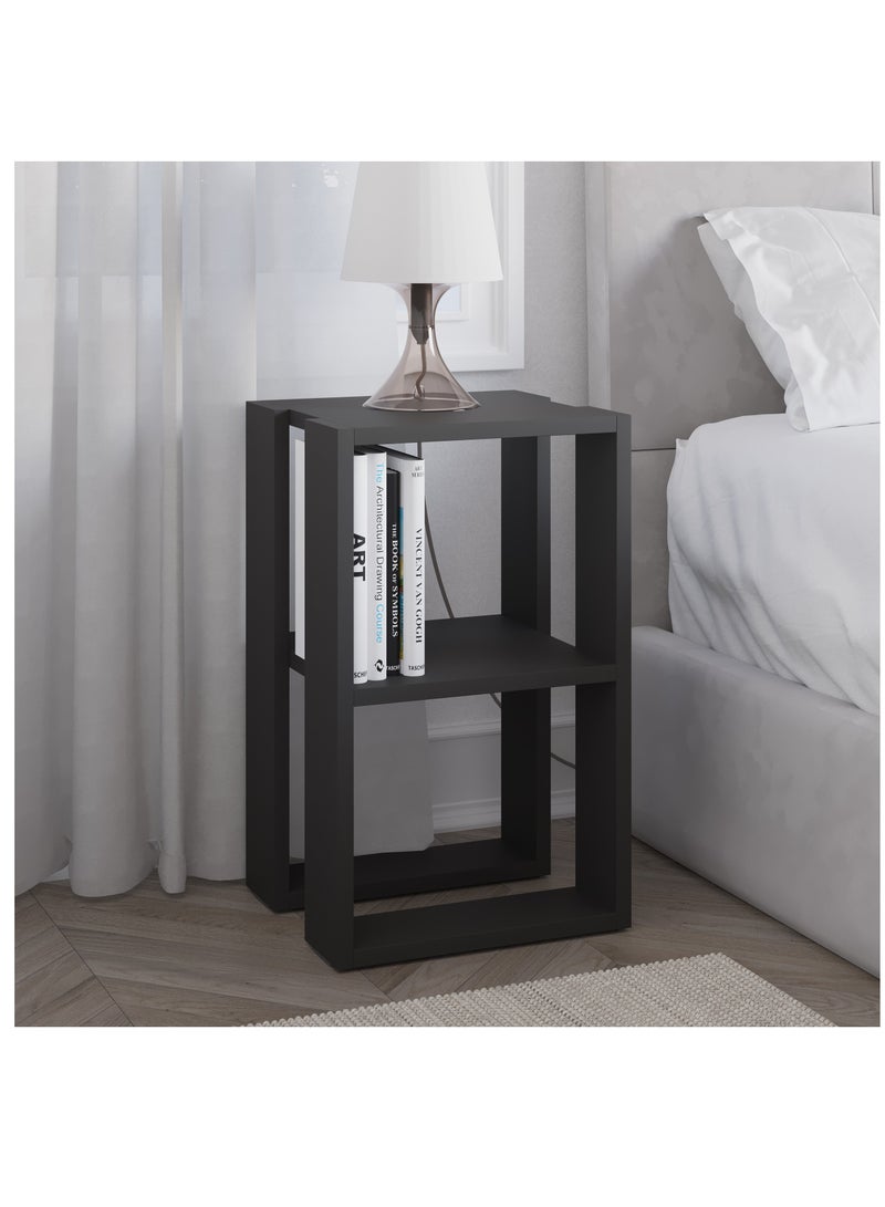 موراه طاولة جانبية عصرية من موراه هوم لوني | طاولة جانبية متعددة الاستخدامات لغرفة النوم والمعيشة | طاولة بطابقين | 30×34×55 سم، رمادي غامق - Image 1