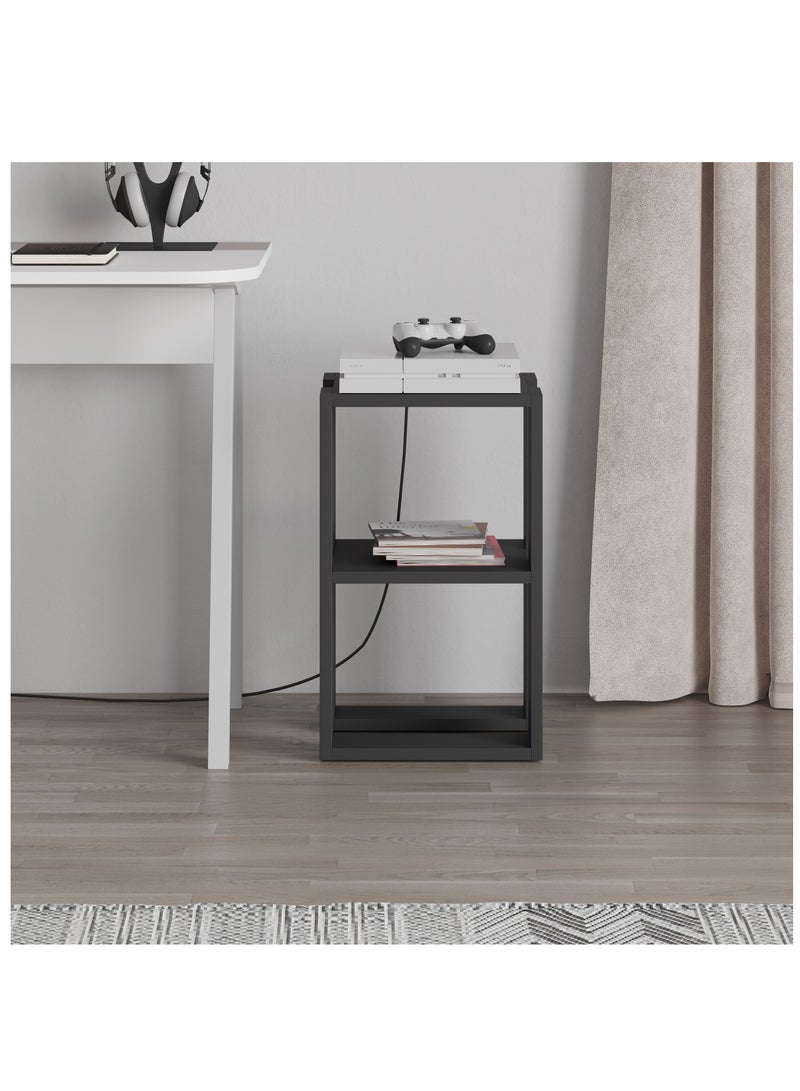 موراه طاولة جانبية عصرية من موراه هوم لوني | طاولة جانبية متعددة الاستخدامات لغرفة النوم والمعيشة | طاولة بطابقين | 30×34×55 سم، رمادي غامق - Image 2