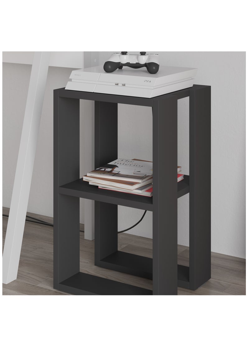 موراه طاولة جانبية عصرية من موراه هوم لوني | طاولة جانبية متعددة الاستخدامات لغرفة النوم والمعيشة | طاولة بطابقين | 30×34×55 سم، رمادي غامق - Image 3