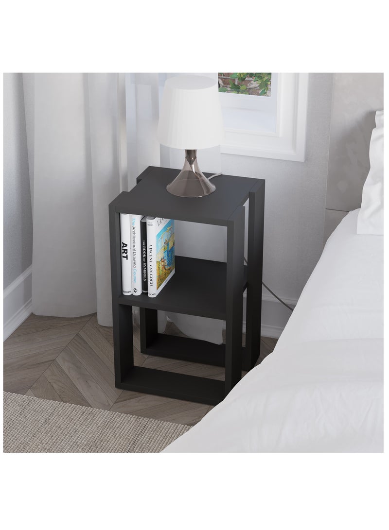 موراه طاولة جانبية عصرية من موراه هوم لوني | طاولة جانبية متعددة الاستخدامات لغرفة النوم والمعيشة | طاولة بطابقين | 30×34×55 سم، رمادي غامق - Image 4