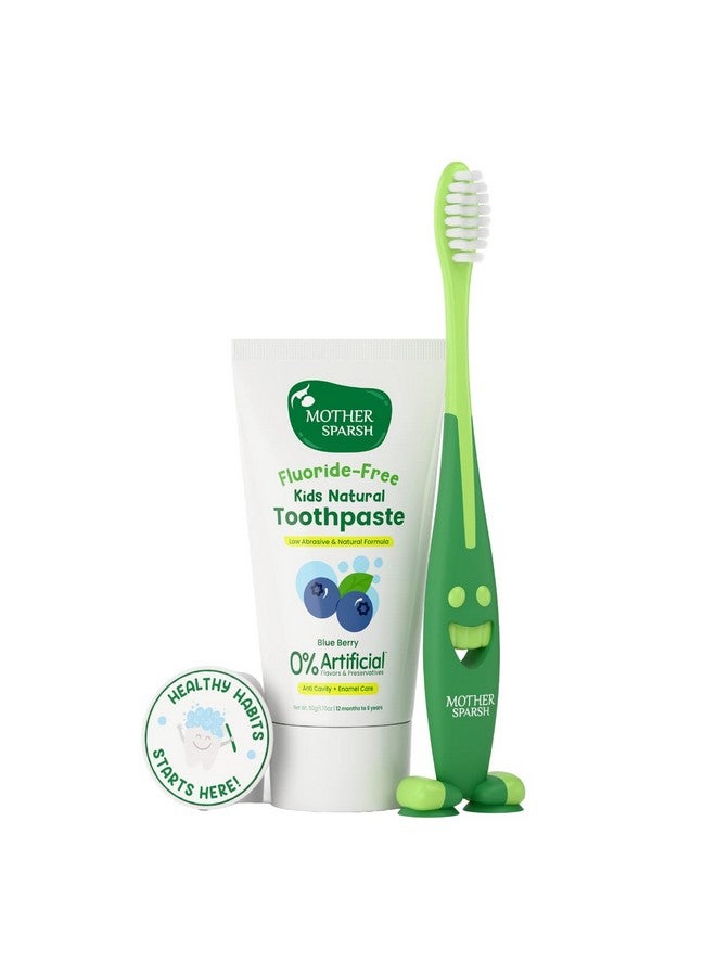 موذر سبارش معجون أسنان ماذر سبارش للأطفال - 50 جرام، بنكهة التوت الأزرق (مع فرشاة أسنان مجانية) | يقوي اللثة ويبيض الأسنان | معجون أسنان للأطفال خالٍ من المواد الحافظة والفلورايد | مضاد للتسوس والعناية بمينا الأسنان - Image 1