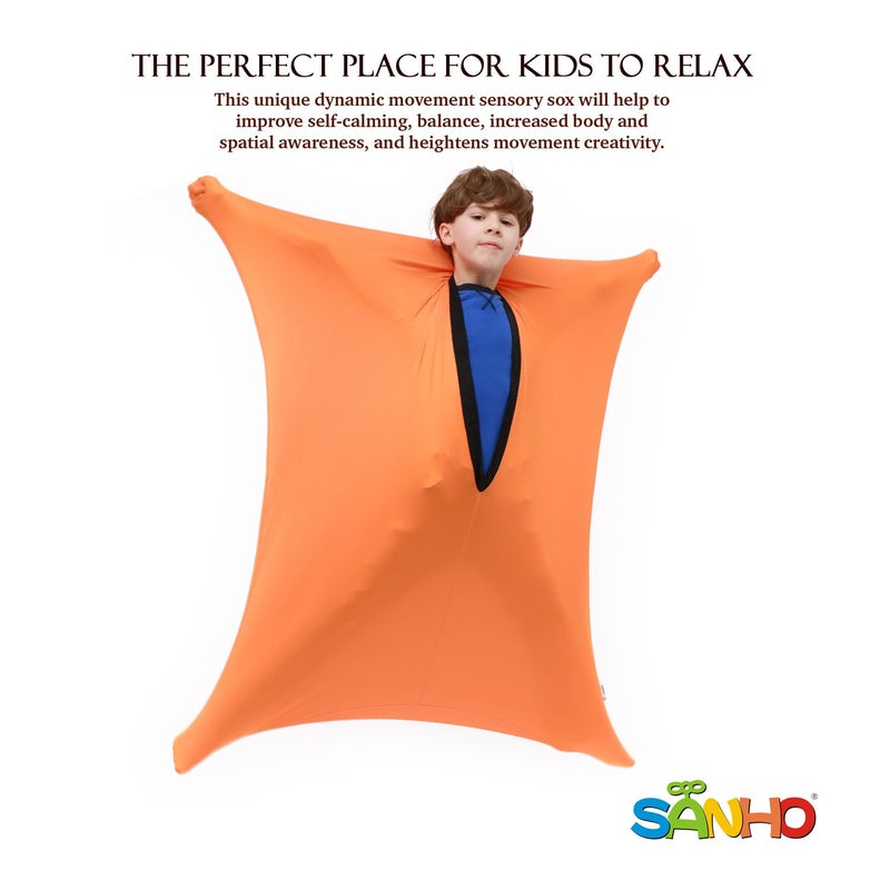 SANHO Sensory body sock,Large,9-12 years old,56''HX28''W,Good for Height:52"-61",Suitable for Autism & Sensory Processing Disorders,Updated Version,Orange - Image 2