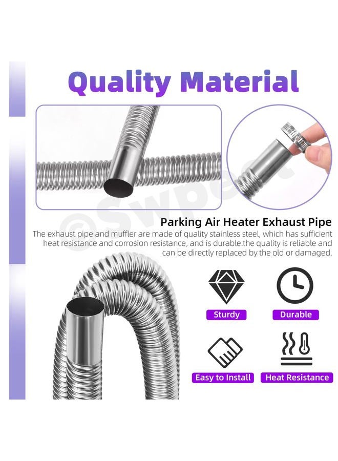 Swpeet 8Pcs 1" X 47"- 25Mm 120Cm Stainless Steel Diesel Heater Exhaust Pipe And Silencer Muffler With 18Mm-29Mm Hose Clamps Kit, Fuel Tank Gas Vent Tubing For Car Vehicle - Image 3