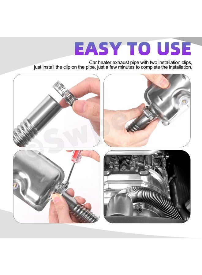 Swpeet 8Pcs 1" X 47"- 25Mm 120Cm Stainless Steel Diesel Heater Exhaust Pipe And Silencer Muffler With 18Mm-29Mm Hose Clamps Kit, Fuel Tank Gas Vent Tubing For Car Vehicle - Image 4