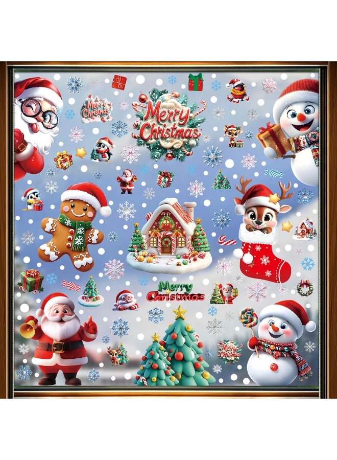HOMESTAR Christmas Window Stickers, 9 Pieces Electrostatic PVC Santa Claus ,Christmas Tree,Snowman Patterns, Self Adhesive, Ideal for Windows, Glass Doors, Christmas - Image 1