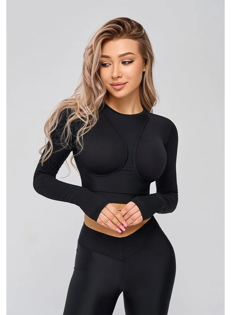 Bona Fide Rashguard Extra Black Rashguard Extra Crop Long Sleeve Gym Top for Women for Women | Best Price UAE