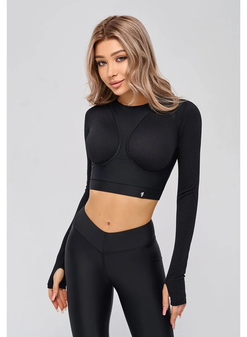 Bona Fide Rashguard Extra Black Rashguard Extra Crop Long Sleeve Gym Top for Women for Women | Best Price UAE